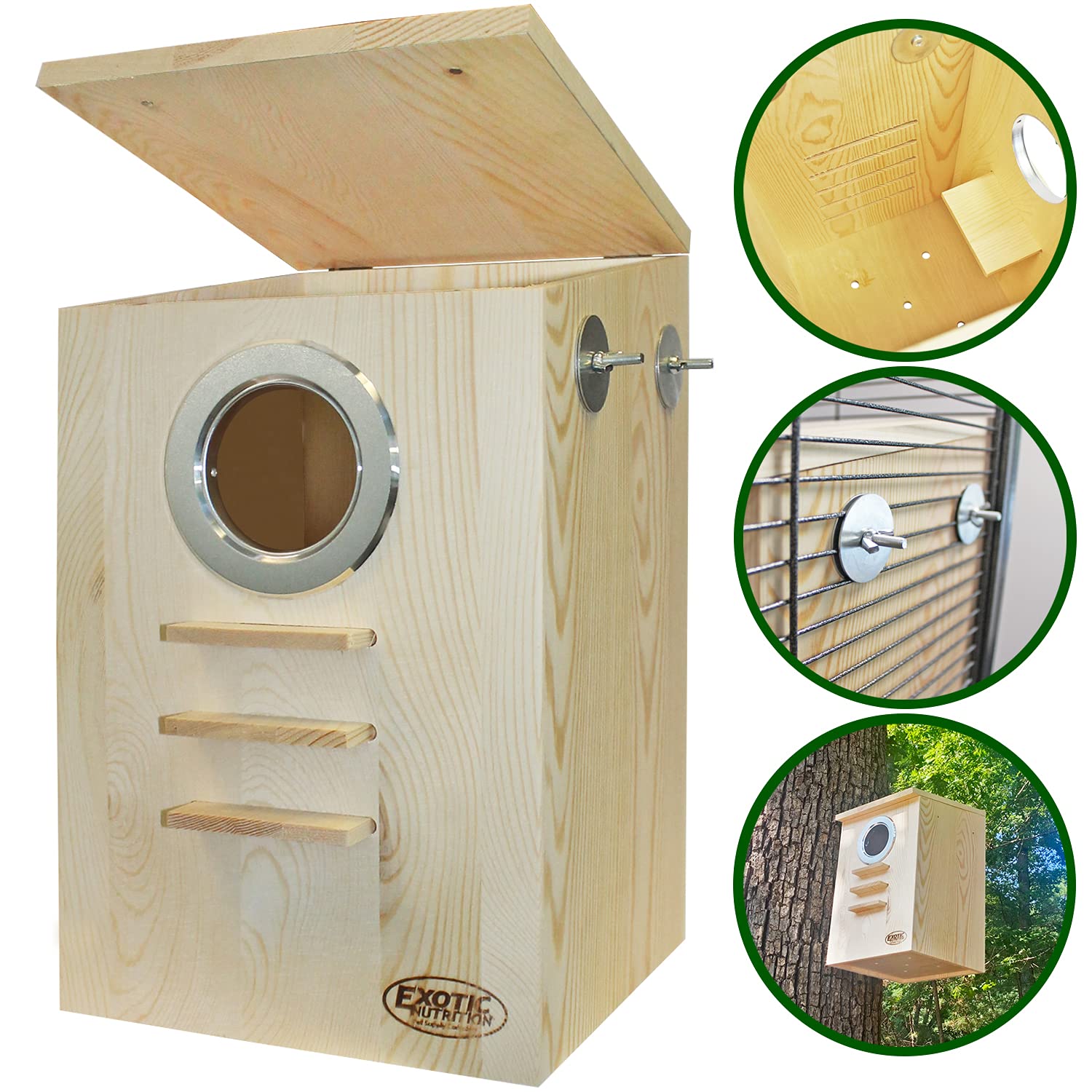 Nichoir pour écureuil – Fixation de cage, couvercle à charnière, perchoir – pour écureuil gris, écureuil volant, planeur à sucre, rat, pinson, perruche, inséparable, canari, calopsitte, autres oiseaux
