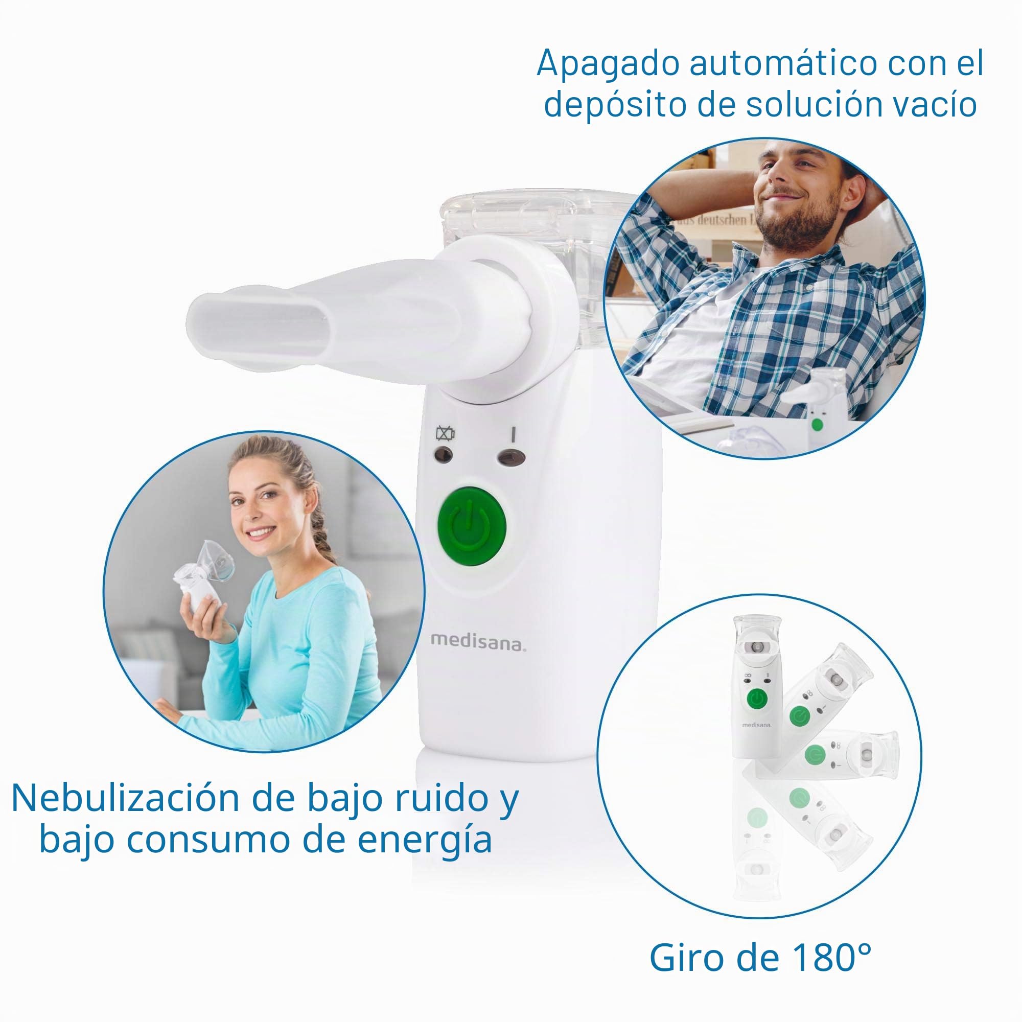 Medisana IN 525 inhalador portátil con batería | nebulizador ultrasónico con boquilla y máscara para adultos y niños, para resfriados o asma con accesorios adicionales