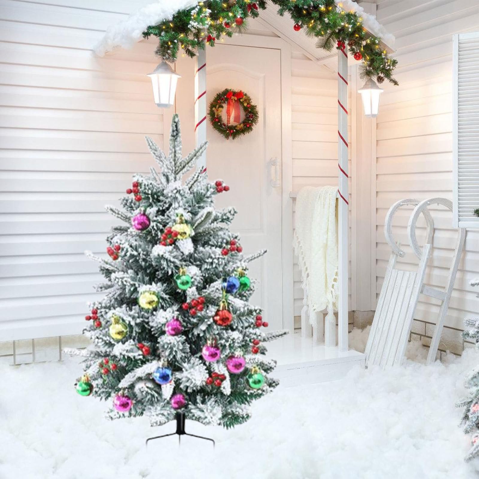 Árbol de Navidad Artificial Relleno Decorativo 75 cm | Artificial Con Luces Integradas Para Exterior Jardín Porche Eventos Apartamentos y Decoración del Hogar