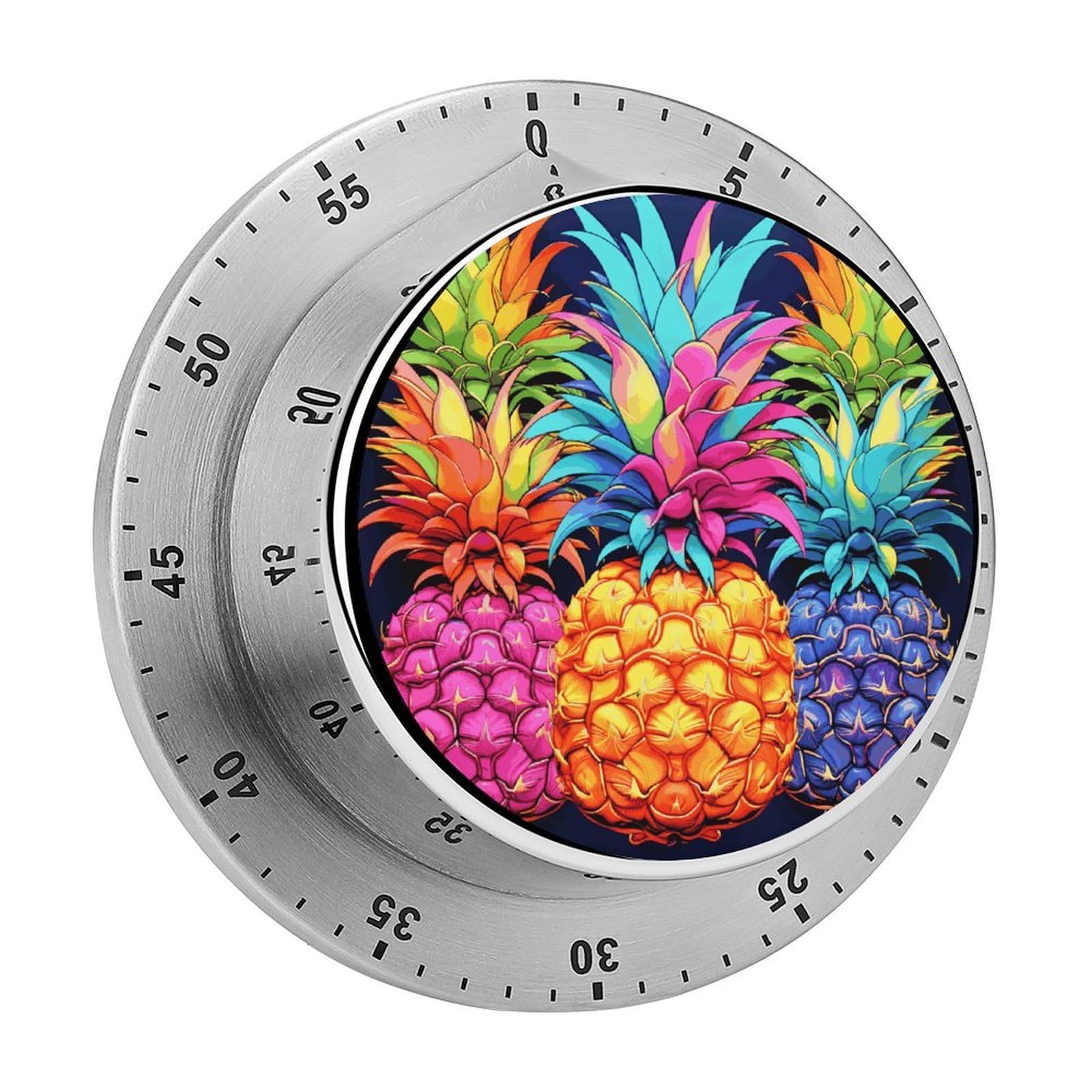 Colorful Pineapple Timer Exquisite Stainless Steel Body Mechanical Desk Timers 60 Minutes Visual Countdown Timers with Magnetic Backing Loud Alarm Kitchen Timer for Cooking