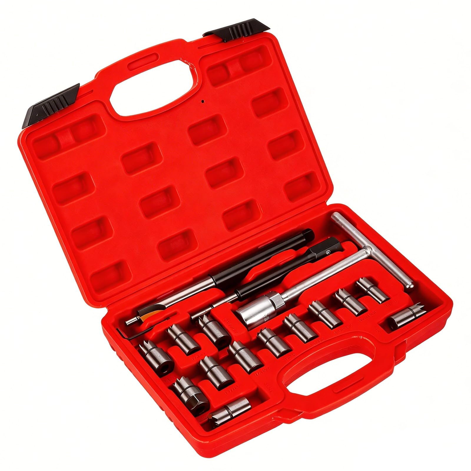BOOMSTART Lot de 17 coupe-sièges d'injecteur diesel, outil de coupe universel pour siège d'injecteur, 14-21,5 mm, kit de nettoyage professionnel pour injecteurs de carburant (rouge)