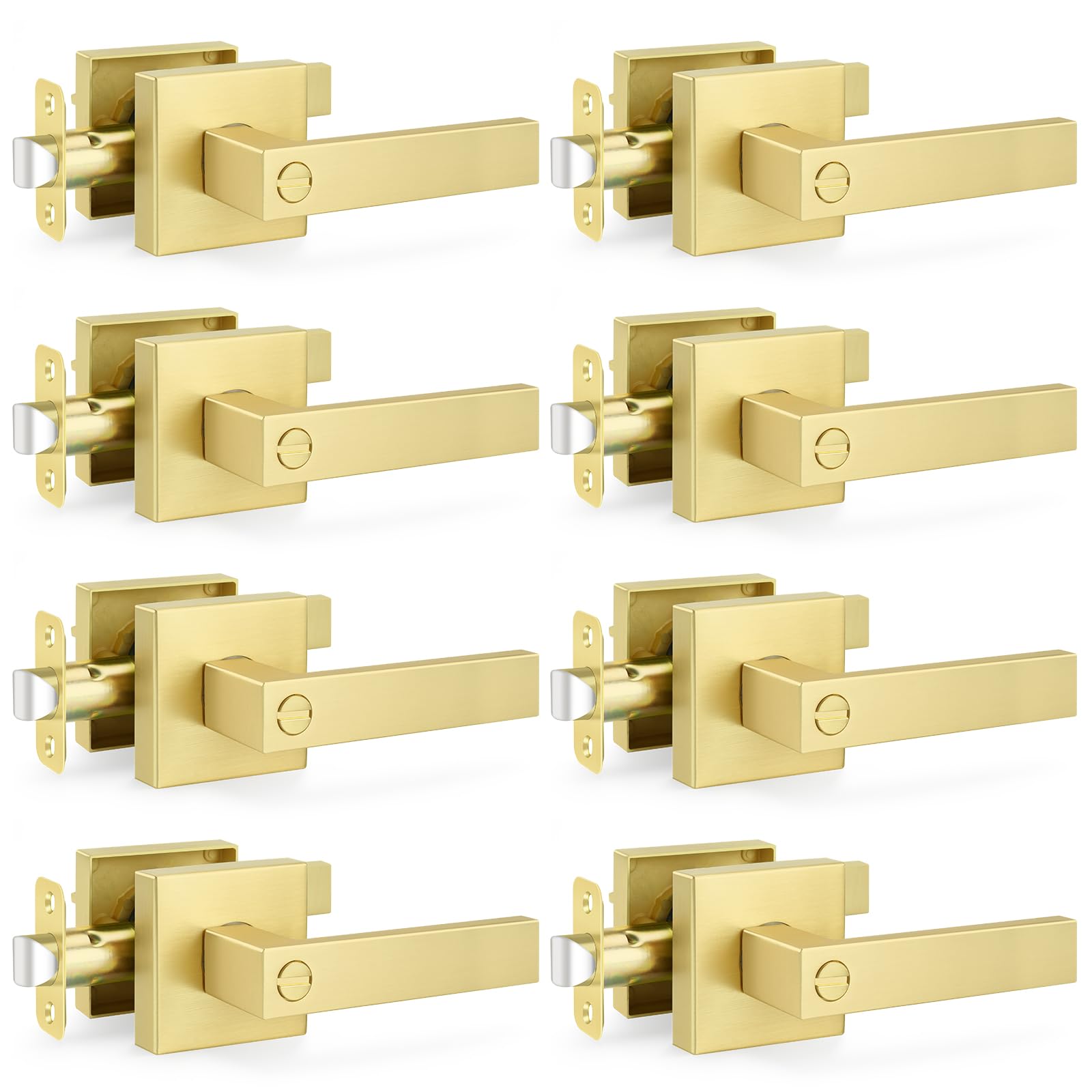 Satin Brass Door Knobs - 10 Pack Privacy Locks -19