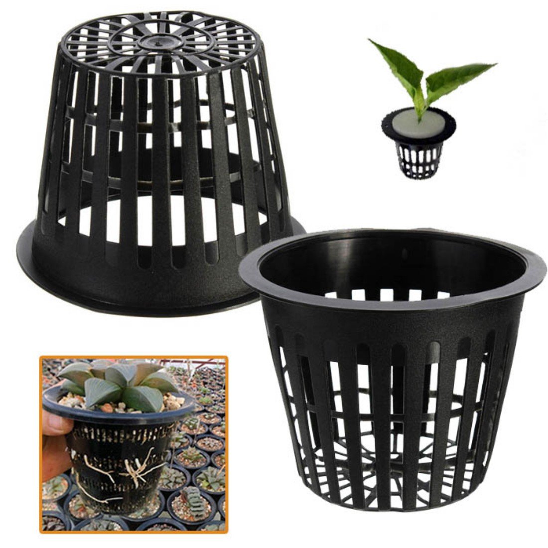 10 Vasi A Rete Idroponica In Plastica Nera – Diametro 5,5 Cm, Altezza 6,6 Cm – Per Coltivazione E Semina