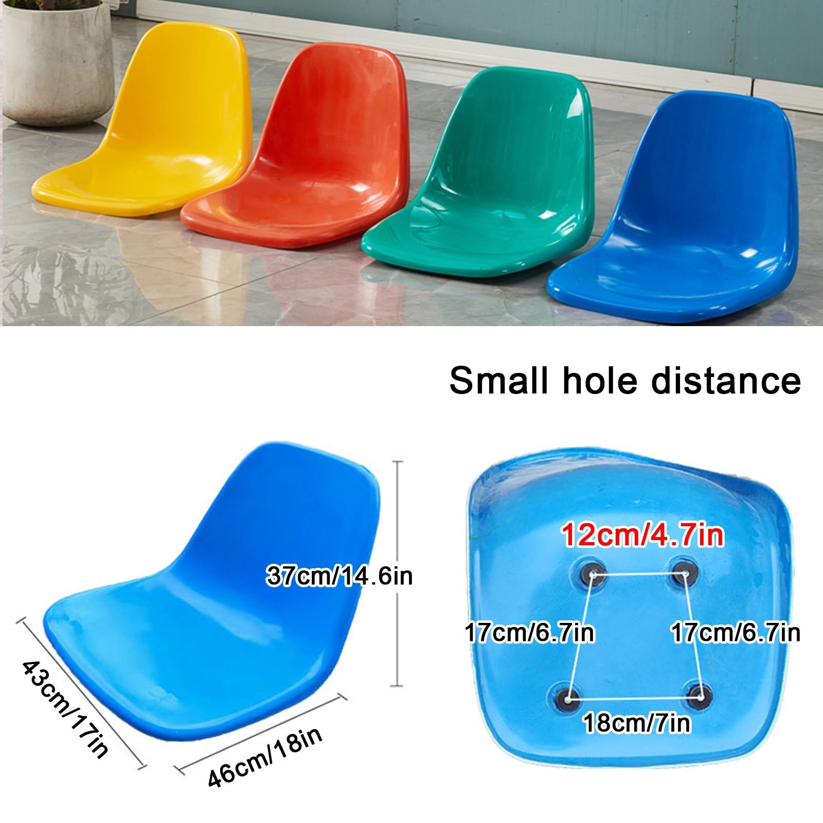 Juego de 2 sillas ergonómicas con respaldo de plástico, cómodos asientos de 12 cm de alto para comedores, estadios y zonas de espera