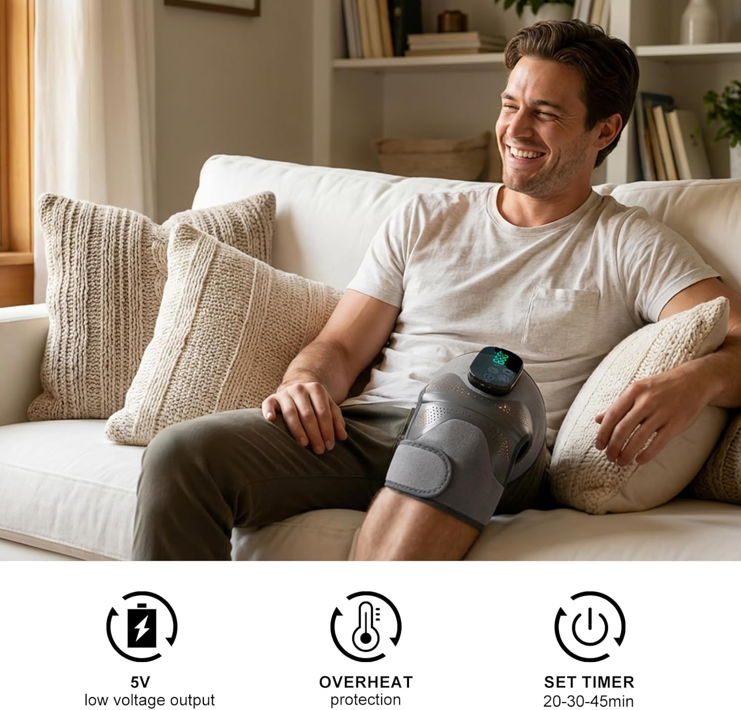 GALAX PRO Cordless Knee Massager - Relieves Joint Discomfort for Knees/Shoulders/Elbows, 3 Heating Levels, 6 Vibration Modes, LED Screen & Adjustable Strap - Image 6
