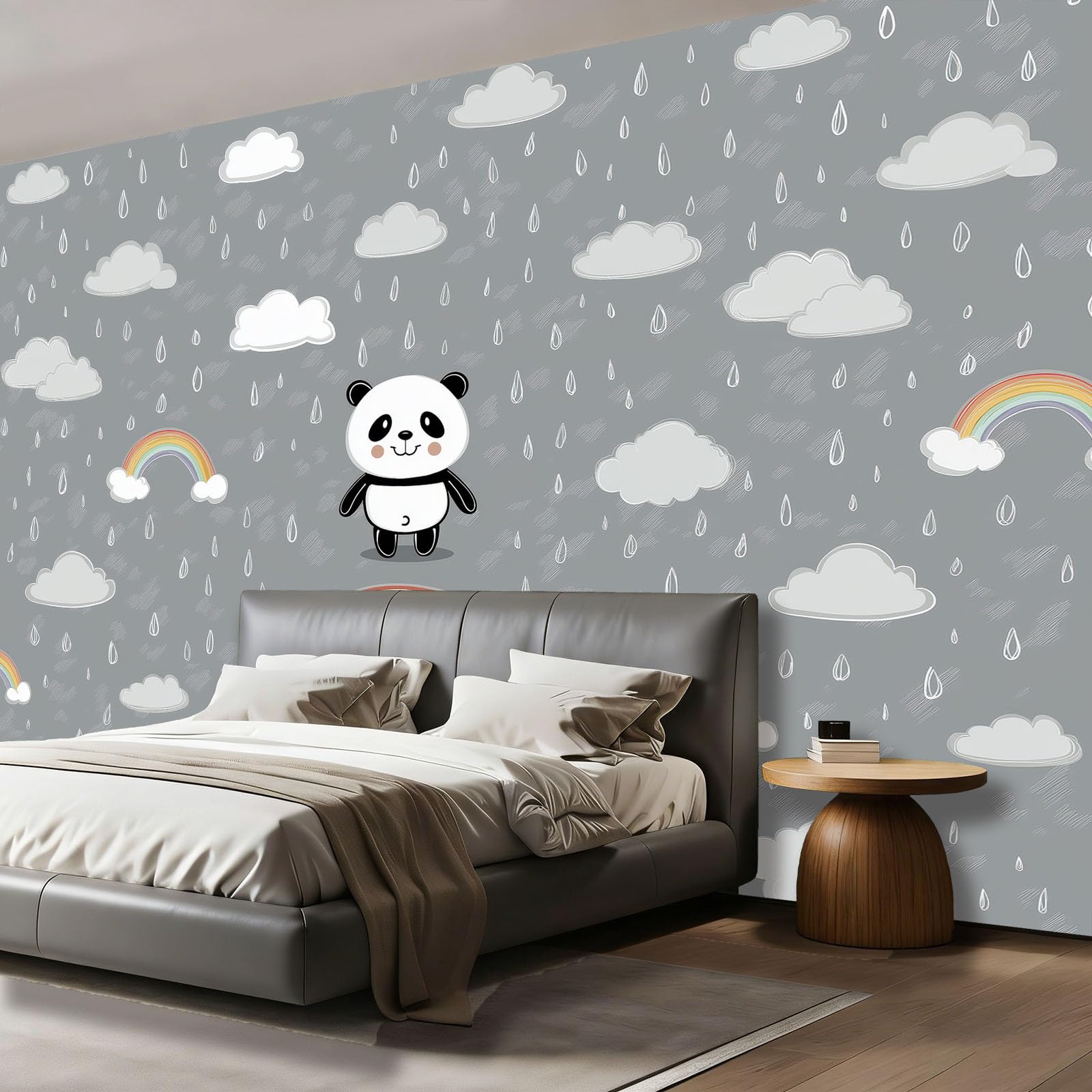 Wolke Regentropfen Tier Panda Grau Vlies Wandbild