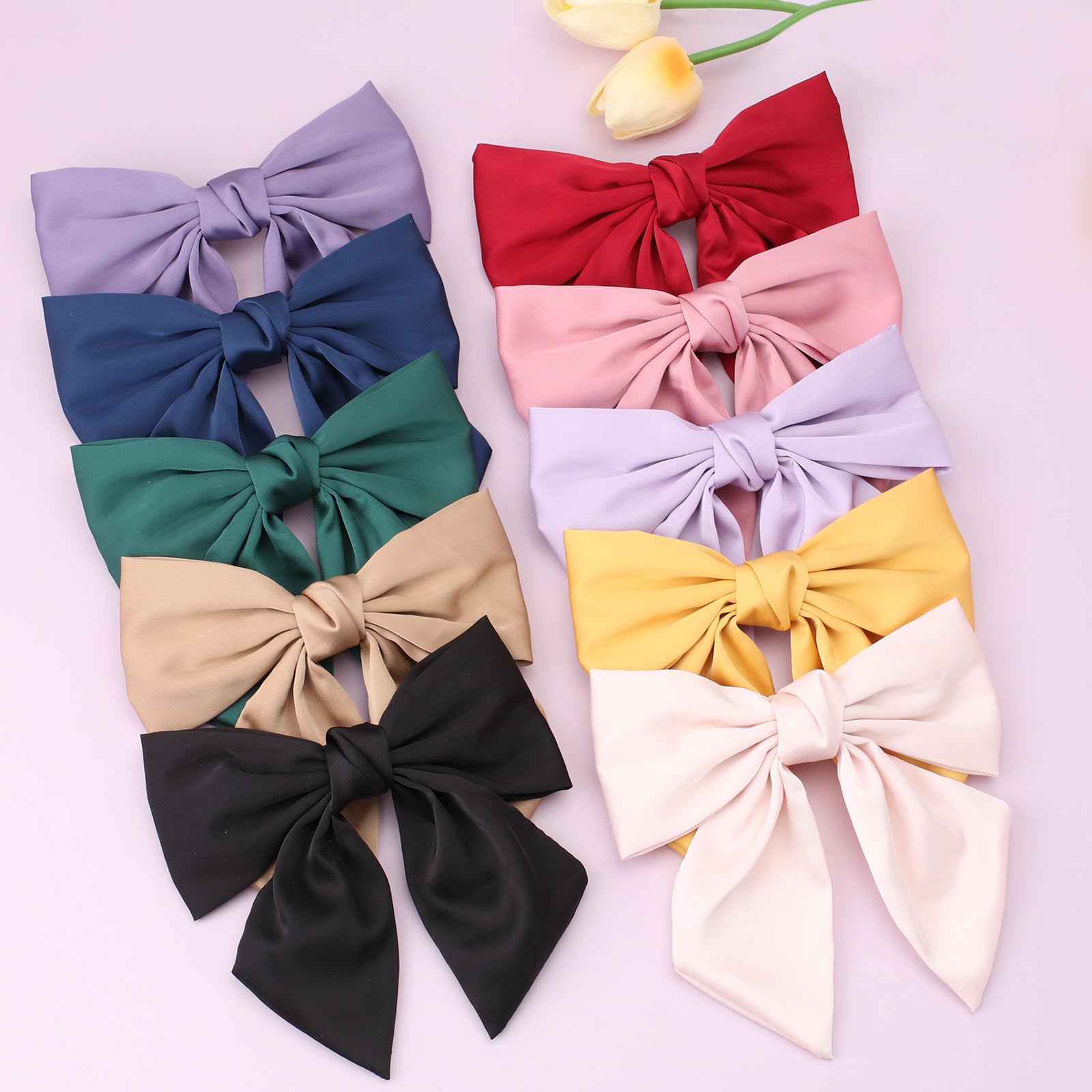 TOKUFAGU - 10 lazos grandes para el cabello para mujeres y niñas, 6.5 pulgadas, pinzas para el pelo estilo francés, lazo negro para accesorios para el cabello de niña (10 colores)