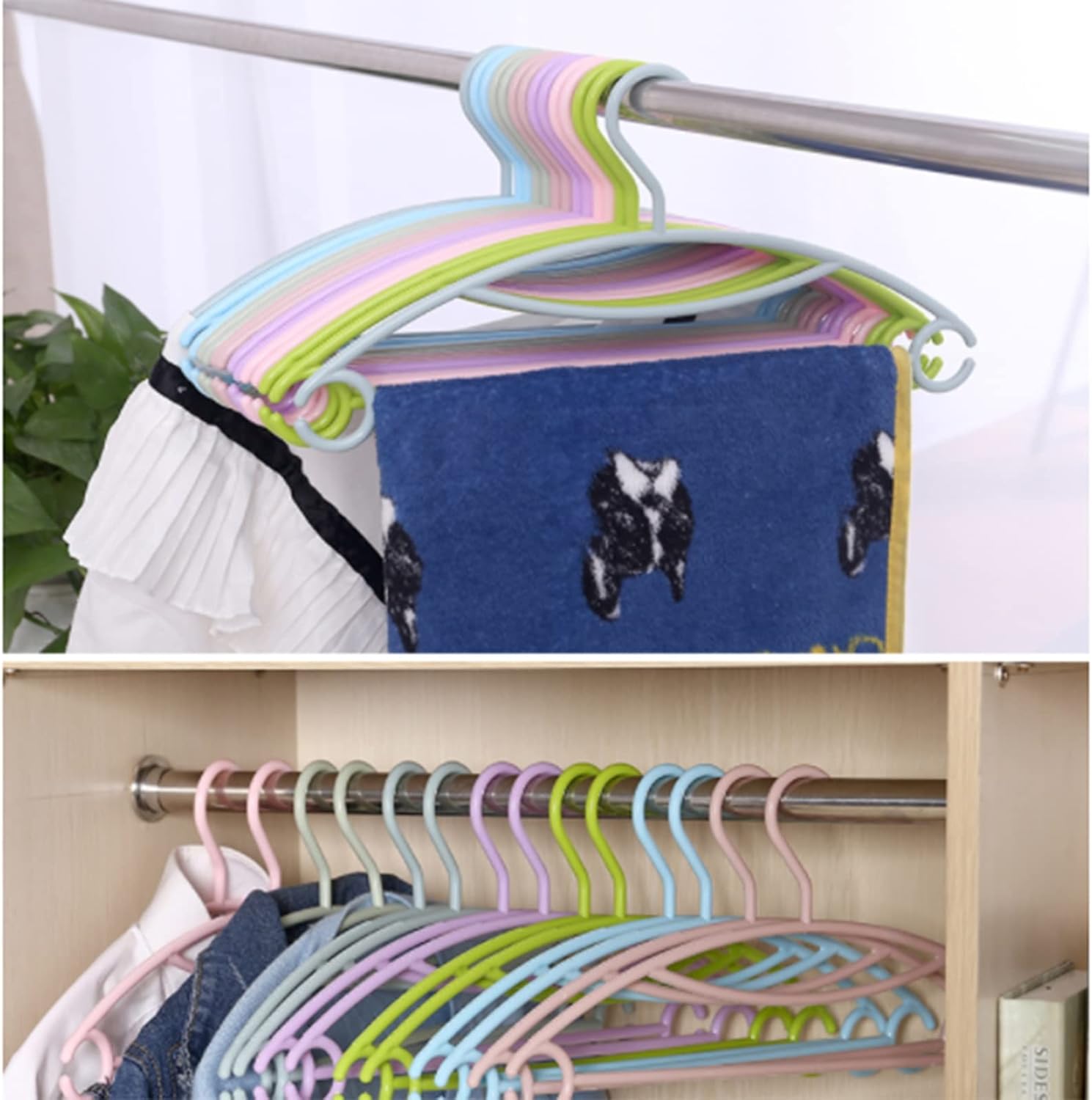 Anti-Slip Baby Closet Hangers, Durable Children Coat holrd, Newborn Kids Plastic Closet Rack, Suitable for Ages 0-18 and up, Pink and Blue