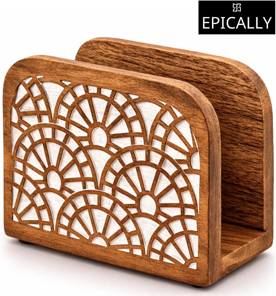 Farmhouse Rustic Wooden Napkin Holder (5.5"x 2.5"x 4")| Vintage Vertical Napkin Standing Holder - Table, Counter Top - Servilleteros Para Mesas