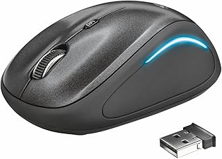 Trust Yvi FX Wireless Mouse with LED Illumination, USB Micro Receiver, RF 2.4 GHz, 800/1600 DPI, Ambidextrous, 8 m Range, Computer Mouse for PC, Laptop and Mac - Black [Amazon Exclusive]