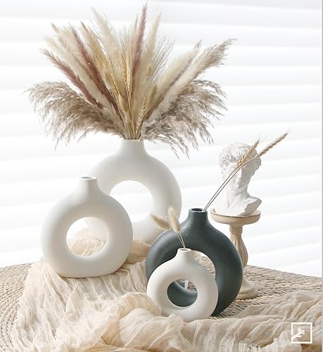 Miniatura 7 de ZIFTY Jarrón creativo de 3 piezas, decoración de sala de estar, decoración del hogar, decoración de estantes, hueco redondo, mate, estilo