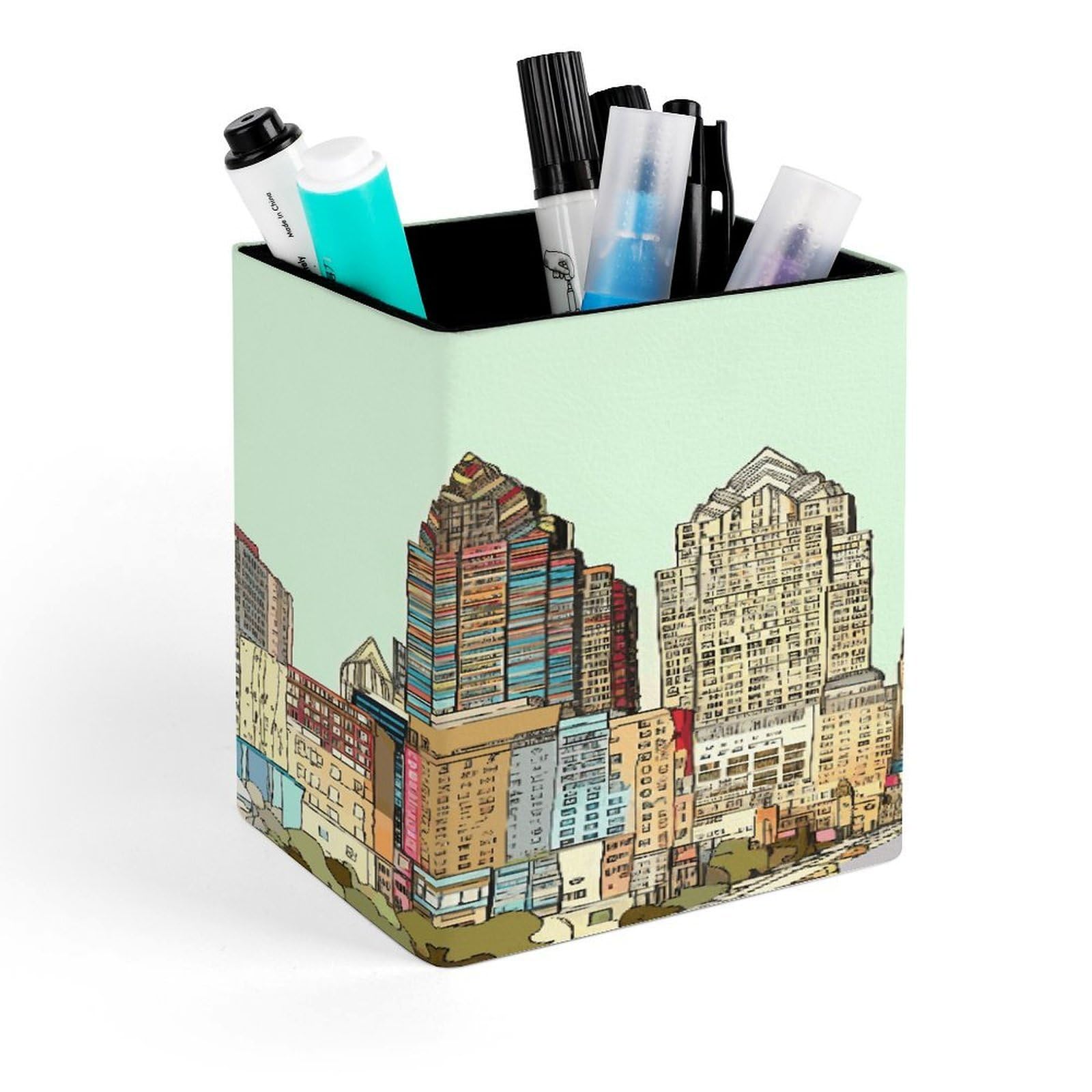 FekiLoot Austin Texas Pen Holder for Desk Minimalist Leather Pencil Holder Fashion Modern Pencil Cup Decorative Square Pen Cup Locker Organizer for Office Work Locker Accessories