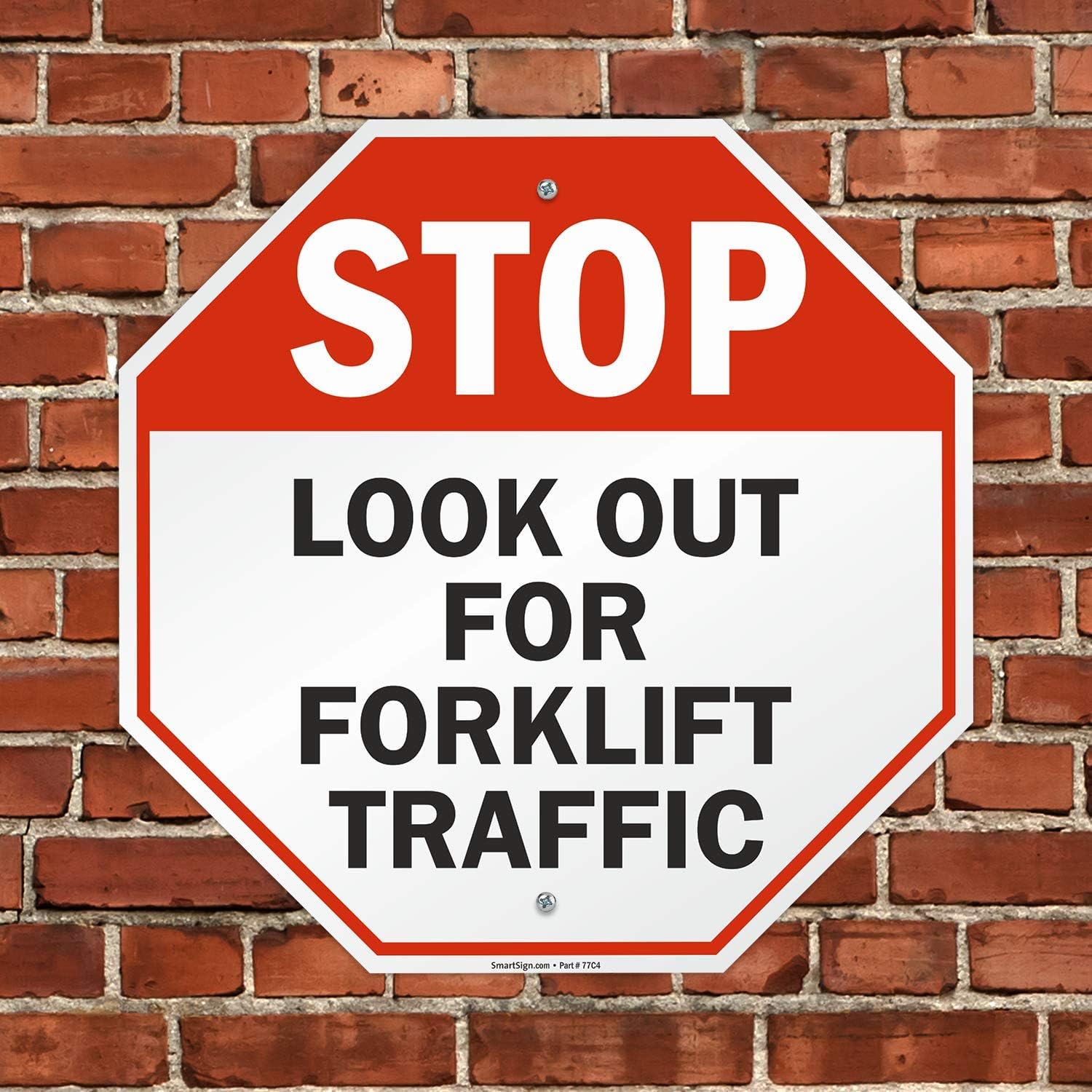 SmartSign 「Stop - Look Out For Forklift Traffic」サイン | 18インチ x 18イン