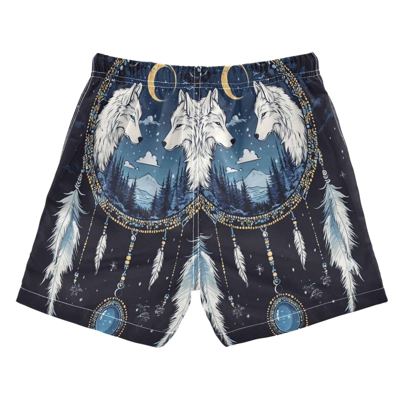 Boys Swim Trunks Toddler Swim Shorts Little Boys Swimwear Moon White Wolf Dream Catcher Bathing Suit Swimsuit
