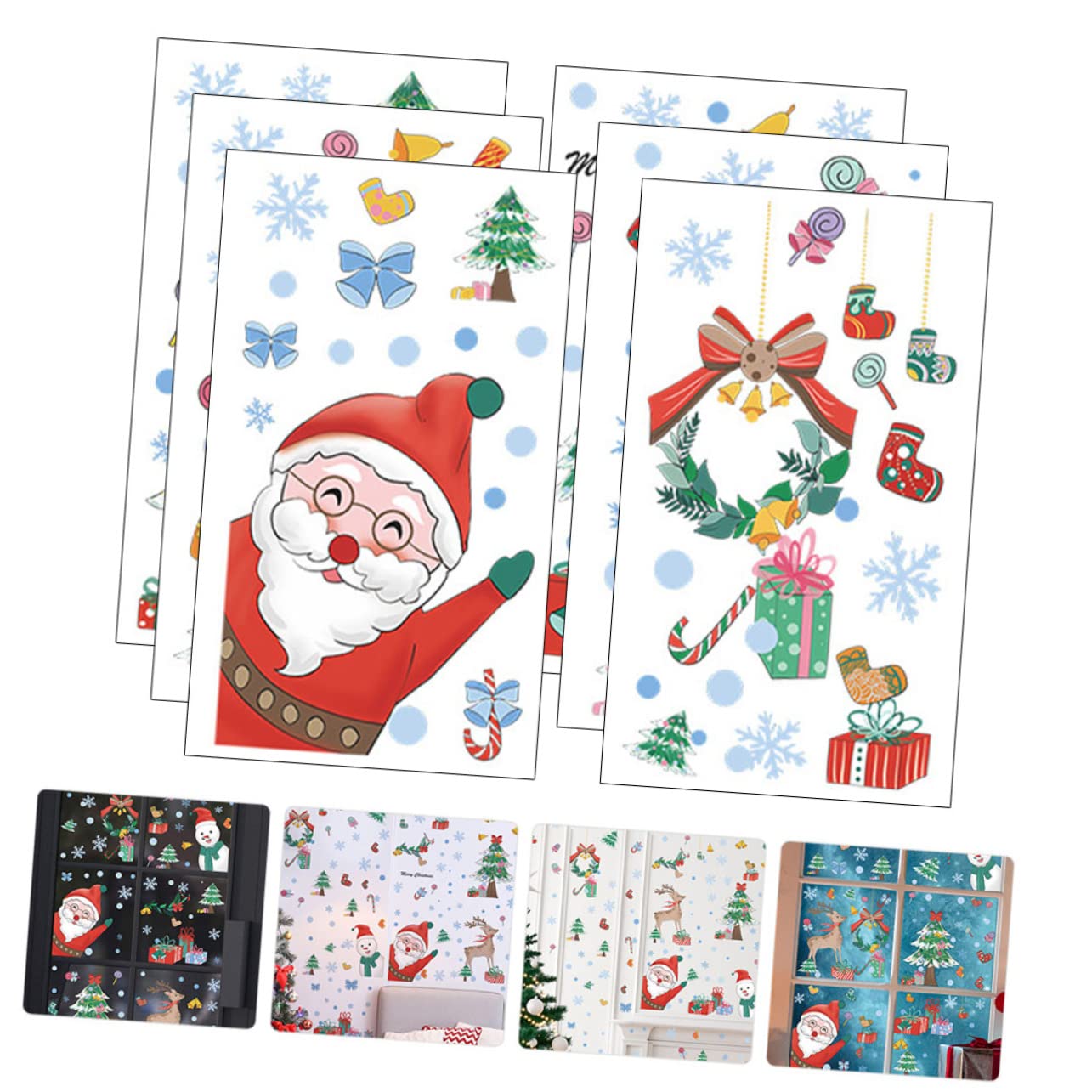 Zerodeko Lot De 5 Autocollants Statiques De Noël En Pvc Motif Dessin Animé Pour Fenêtre Décoration De Noël 6 Feuilles X 5