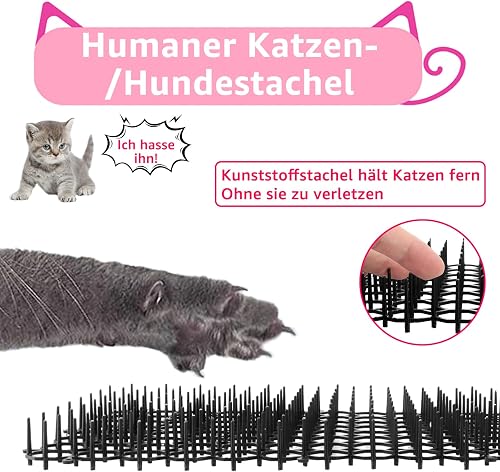Oungy Lot de 20 grilles d'épines contre les chats - 40 x 20 cm - Répulsif pour chat - Avec pointes - Noir - Tapis anti-martres - Pour jardin - Vainqueur du test - Grille pour l'extérieur - Protection - 3