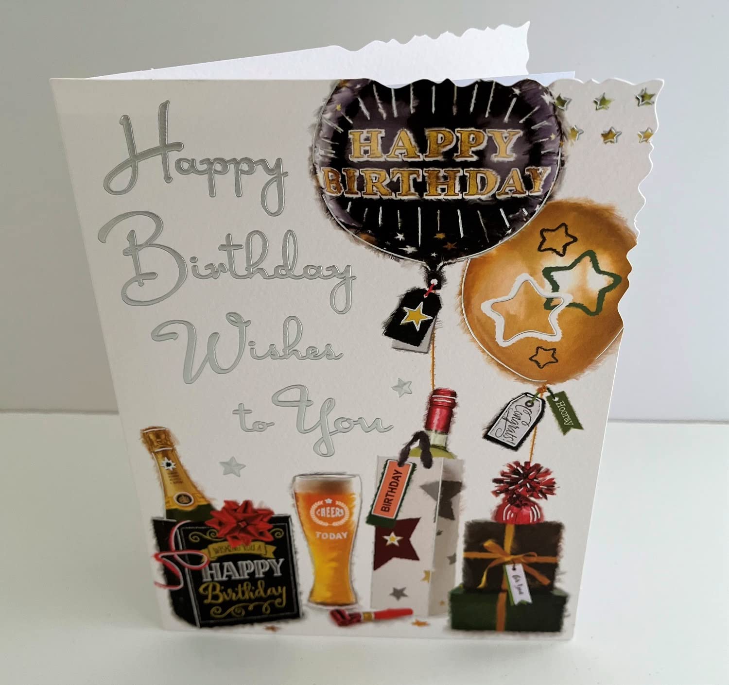 Jonny Javelin Son 13th Birthday Card - Balloons And Presents Silver Foil 9x6 .25