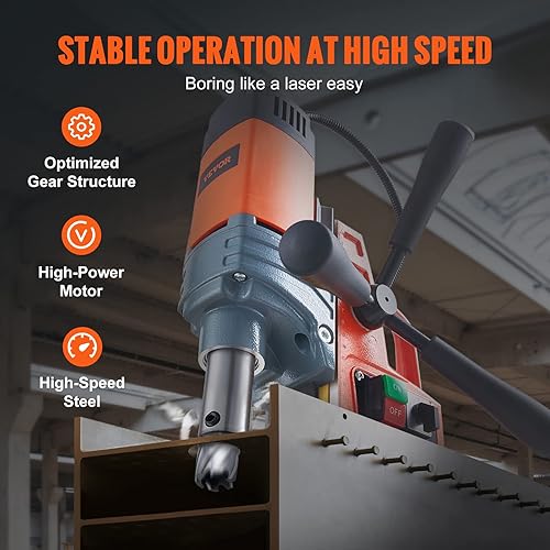 Miniatura 3 de VEVOR Taladro magnético, 1300 W 1.57 pulgadas de diámetro, máquina de perforación de 700 rpm, 2922lbf13000N Prensa eléctrica portátil con velocidad