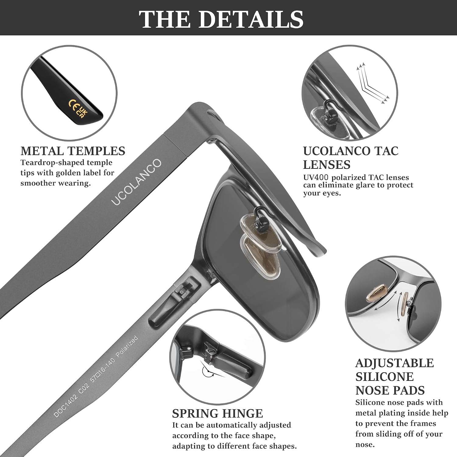 Metal Frame Sunglasses for Men Polarized UV400 with Case,Spring Flexible Hinge For Driving Fishing Hiking Golf