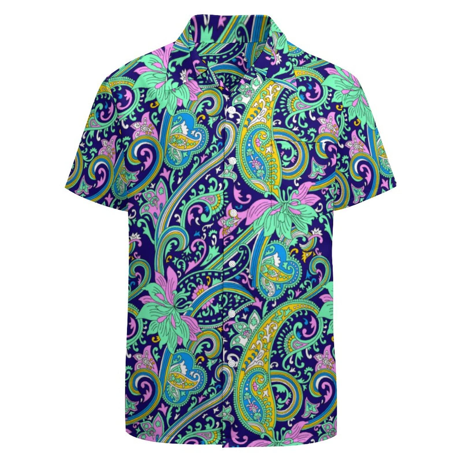 Larsd Men's Green Paisley 70S Retro Disco Shirt, Large
