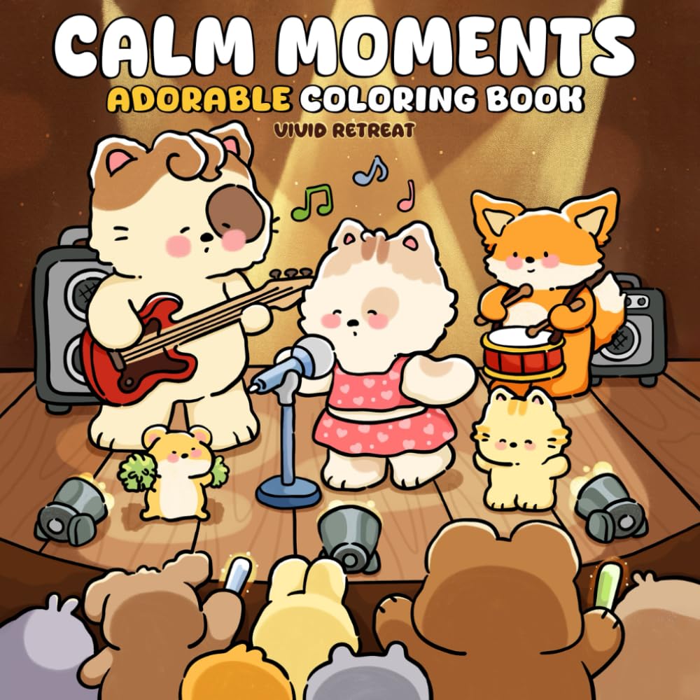Calm Moments: A Coloring Book for Adults & Teens Featuring Adorable Animal Friends in Daily Activities for Relaxation and Self-Love