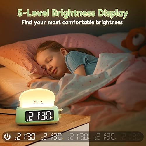 Miniatura 3 de Reloj despertador para niños, reloj despertador digital para dormitorios, linda luz nocturna de tostadas, temporizador, repetición, brillo