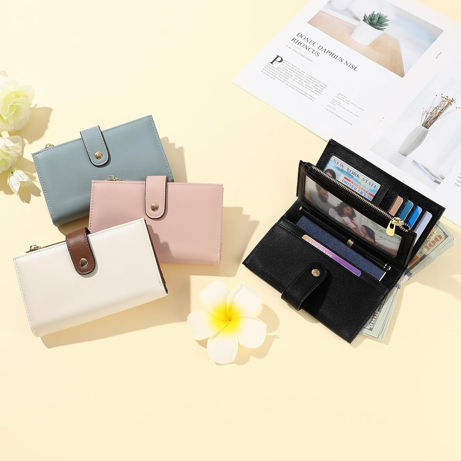 GAEKEAO Wallet Women RFID Blocking Vegan Leather Trifold Card Holder Ladies Large Capacity Clutch Wallets with Pen Holder - Image 7