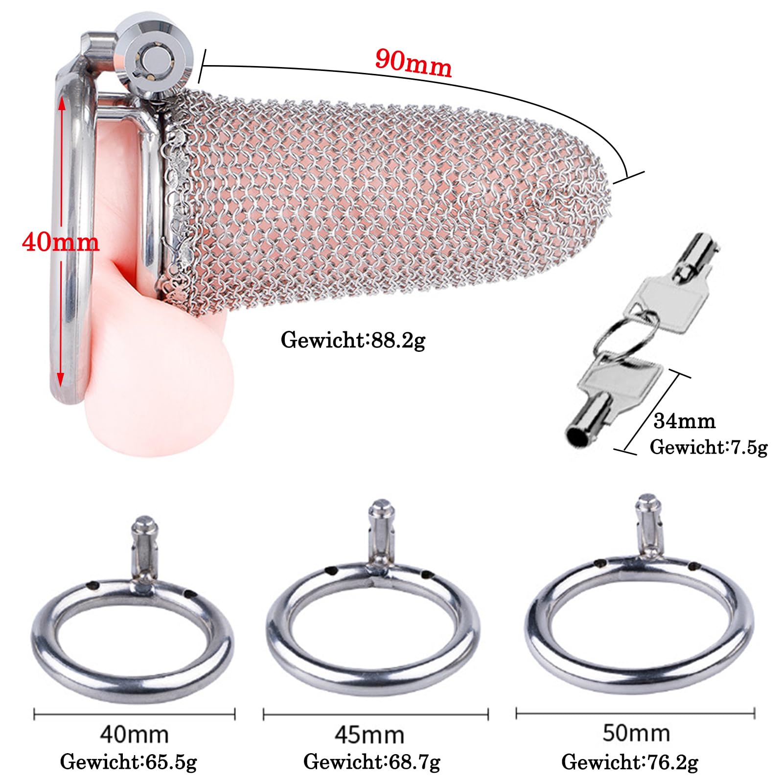 BDSMYEE Chastity cage in Acciaio inossidabile, chastity cage pene per Prevenire L'erezione, gabbia di castità per uomo, cock cage SM bondage slave sex toys (Lungo)