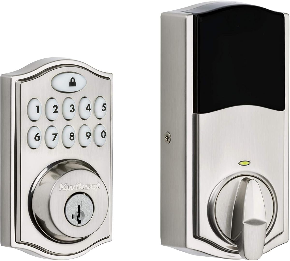 914 Traditional Keypad SmartCode Electronic Deadbolt Smart Lock featuring SmartKey Security and ZigBee 3.0 Technology in Satin Nickel