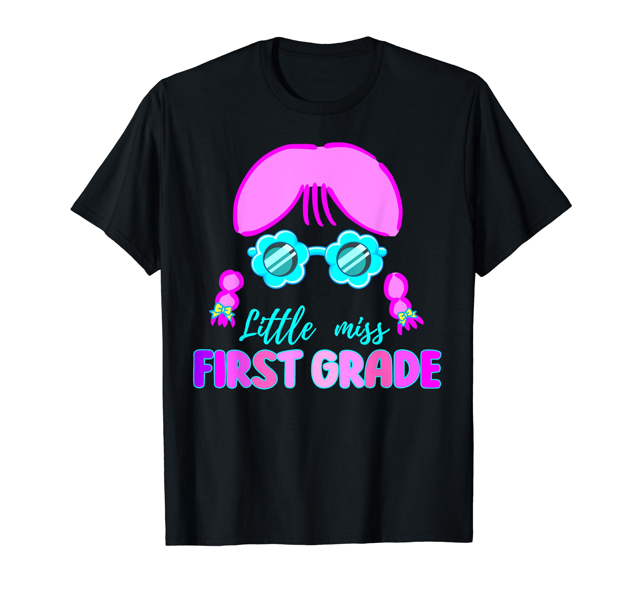 Little Miss First Grade Cute Pigtail Pinky 1st Day of School T-Shirt