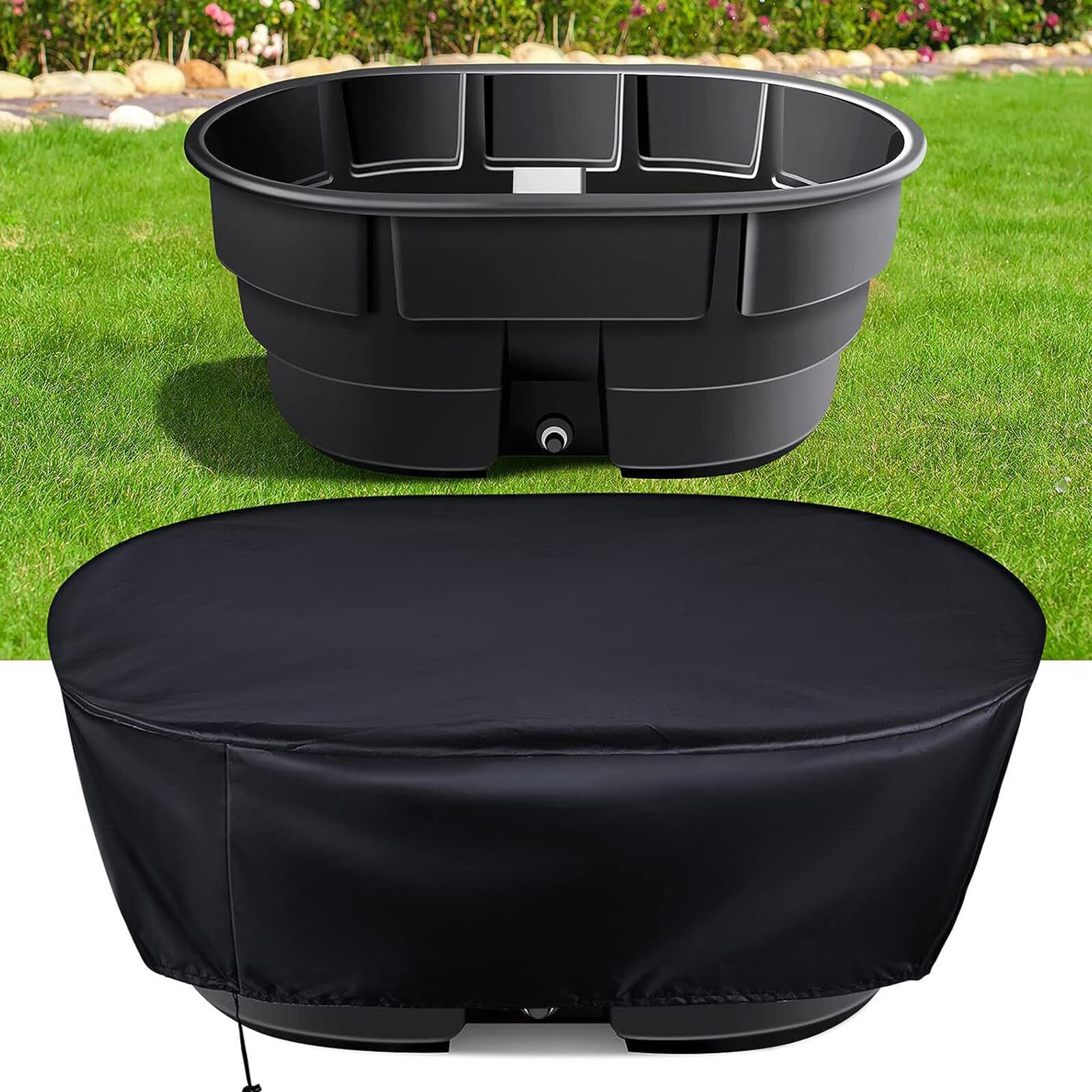 Wallfire 100 Gallon Stock Tank, Waterproof 420D Oxford Oval Stock Tank Ice Bath Cover, Cold Plunge Pool Cover with Drawstring, Protects Stock Tank from Dirt and Leaves