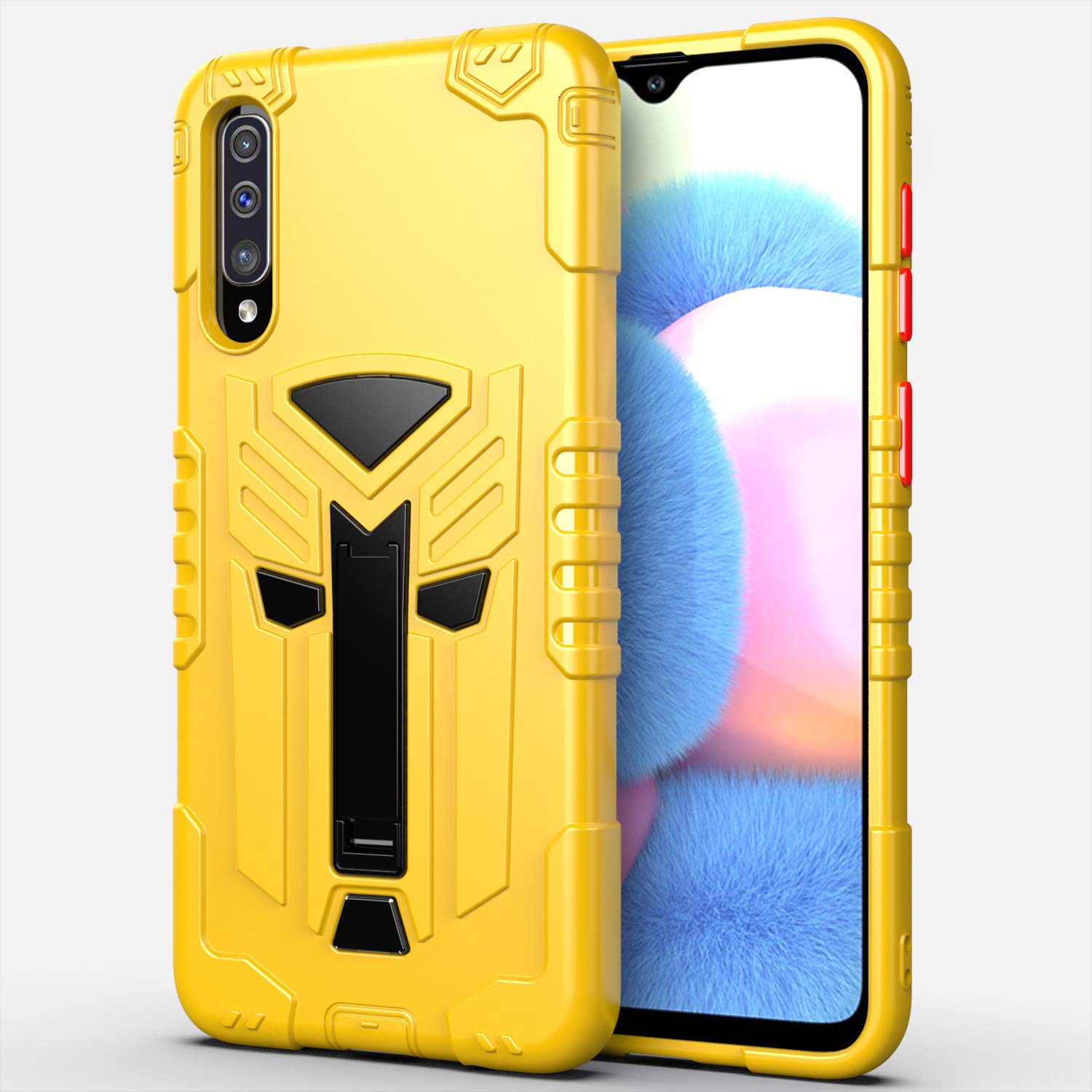 Galaxy A50 Silicone Case, Galaxy A30S Stand Case, Heavy Duty Rugged Armor Rubber Full Body Protection Shockproof Cover Case with Kickstand Drop Protection Case for Samsung Galaxy A50 / A30S (Yellow)