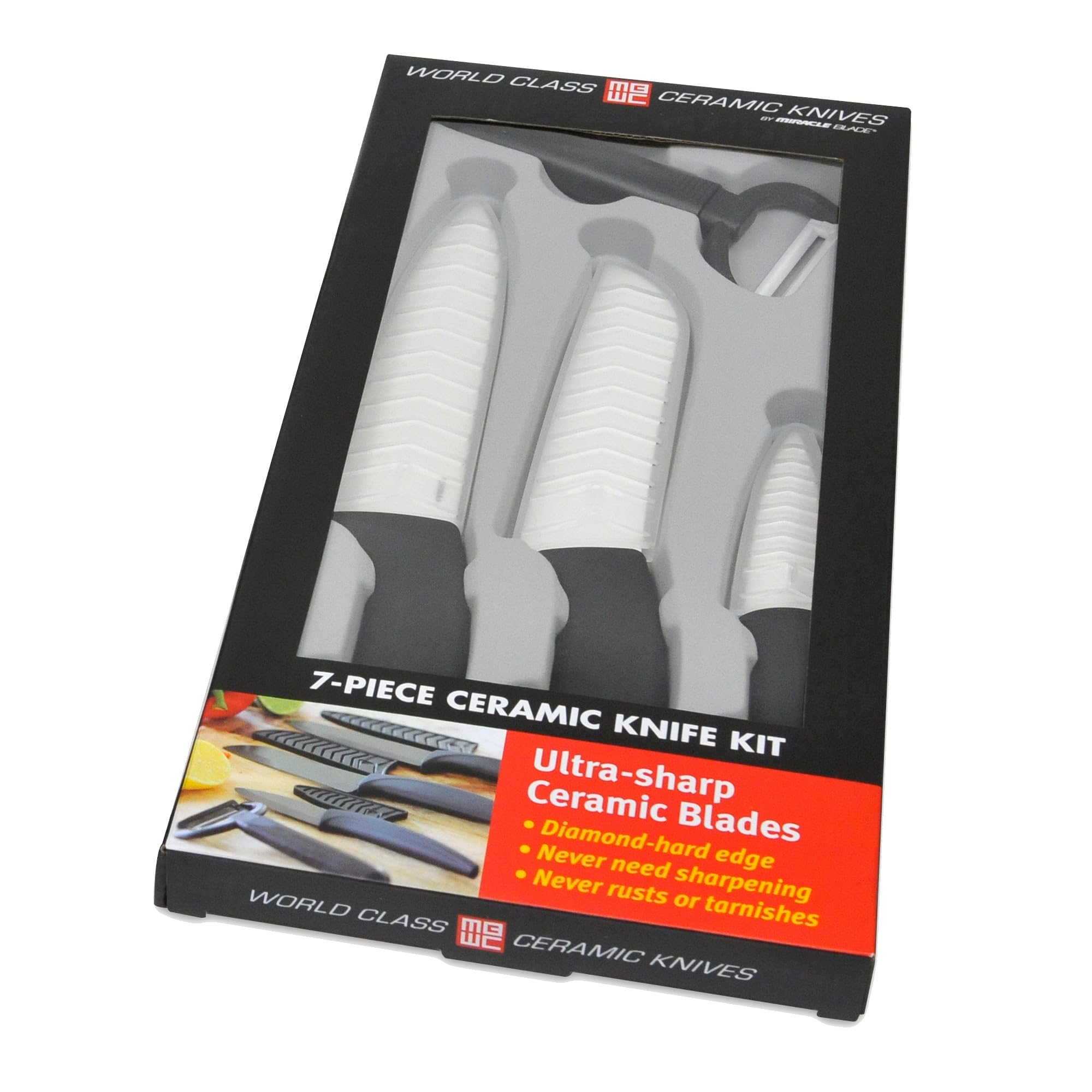 World Class Series White Ceramic 7-piece Knife Set with Protective Blade Covers