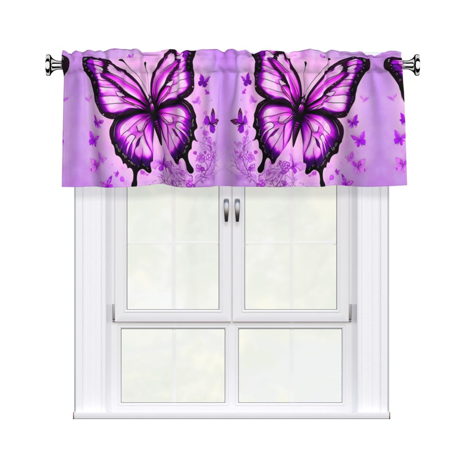 YYHHAOFA Purple Butterfly Prints Durable Kitchen Window Layer – 54x18 Inch 100% Polyester Valance with Precision Construction