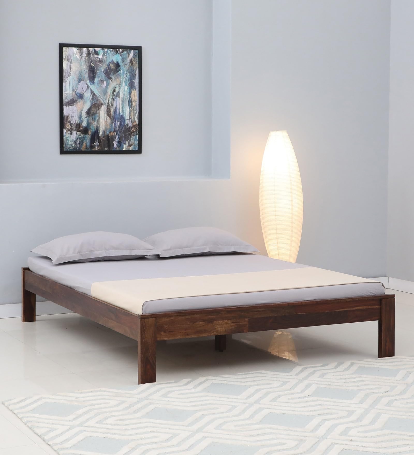 PC Wood Furniture Wood Queen Bed Without Storage for Bedroom Home Solid Wood Without Storage Queen Palang Cot for Hotels (Queen Size, Teak Finish, 1 Piece)-image-20