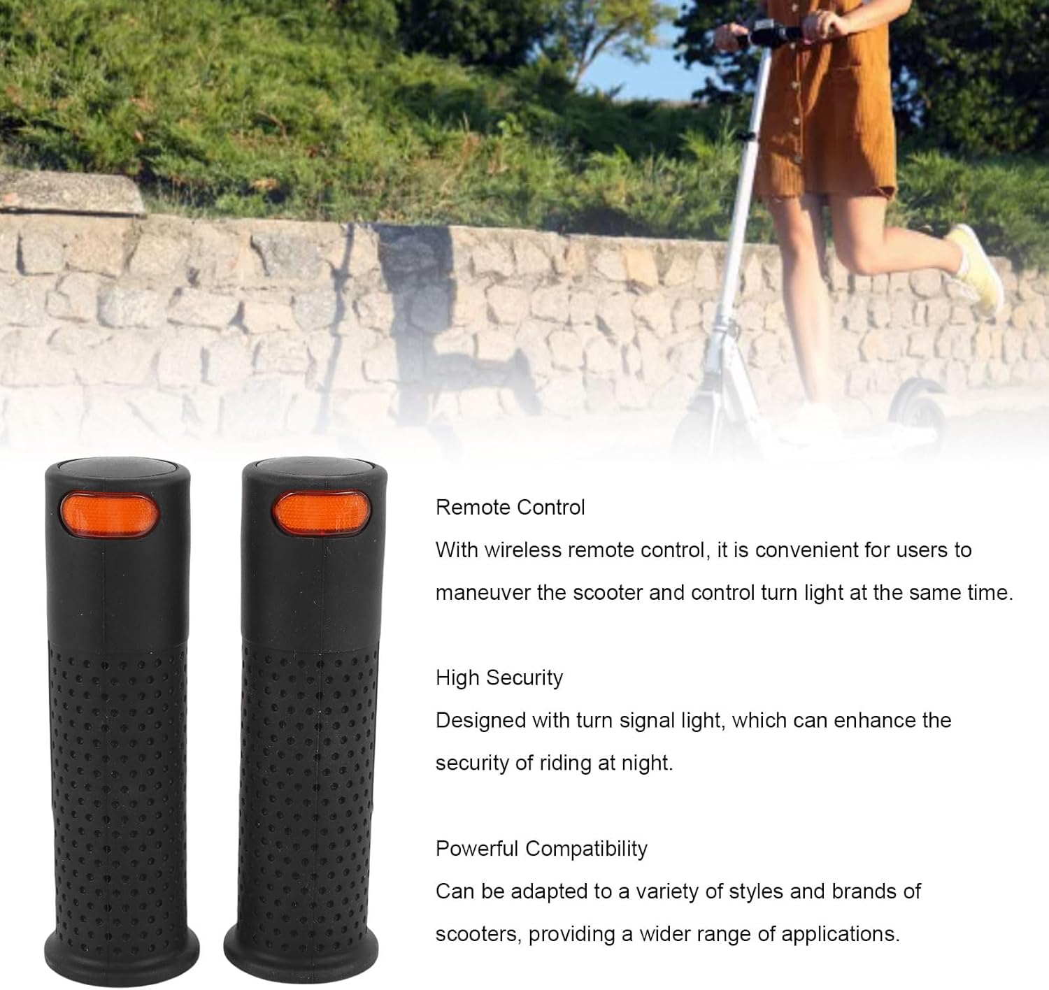 Fabater E Scooter Turn Signals Handle, 1 Pair of Remote Control Electric Scooter LED Blinker, Non Slip Rubber Handlebar Grips Rechargeable LED Lights for Most Mountain Bike Grips