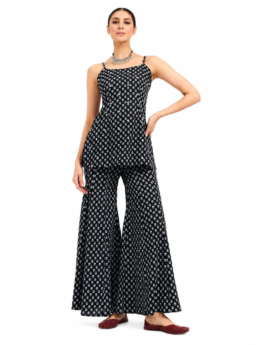 fiorra Women Black Floral Printed Pure Cotton Kurta with Palazzo-picture-40