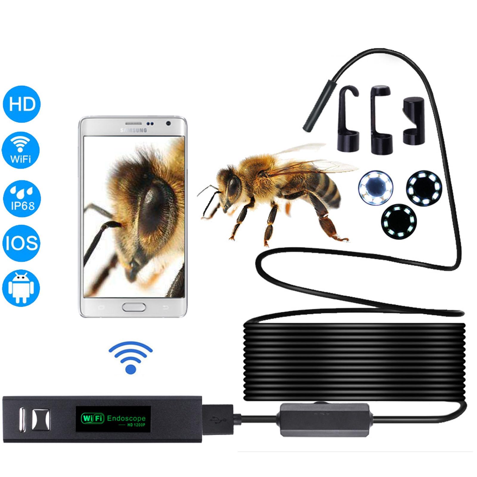 Kamera kanalizacyjna z lampką inspekcyjna do kanalizacji, wysokiej rozdzielczości bezprzewodowy telefon komórkowy WiFi przemysłowy endoskop (2M soft)