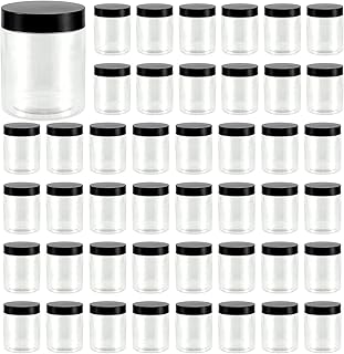 JEUIHAU 46 Pack 8 OZ Plastic Jars with Lids, Clear Empty Slime Storage Containers, Plastic Cosmetic Containers for Slime Making, Food, Beauty Products, BPA Free