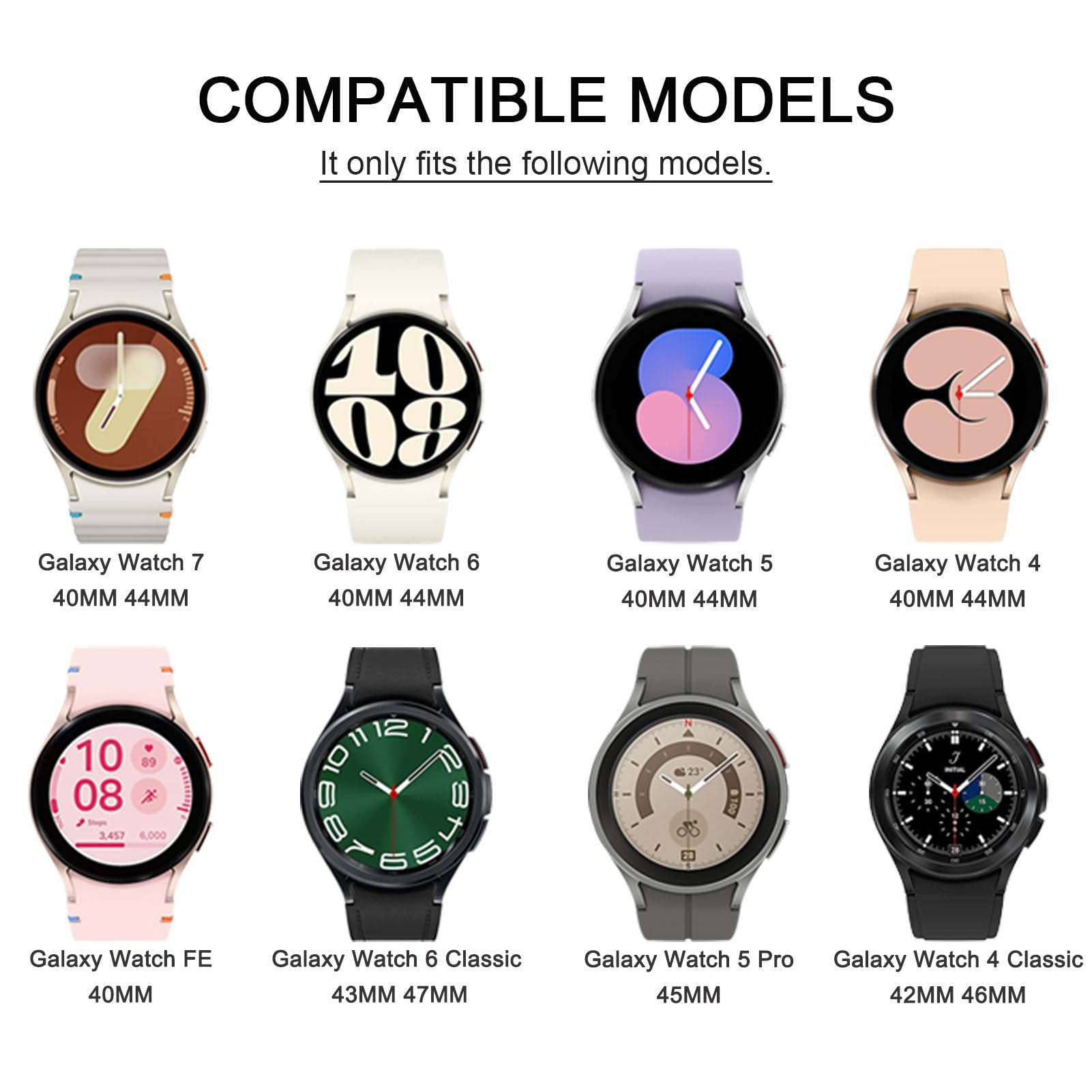 Lot de 5 bracelets compatibles avec Samsung Galaxy Watch 4 5 6 7 40 mm 44 mm, Galaxy Watch 4 6 Classic, Galaxy Watch 5 Pro, bracelet de montre de sport réglable en silicone de 20 mm sans espace