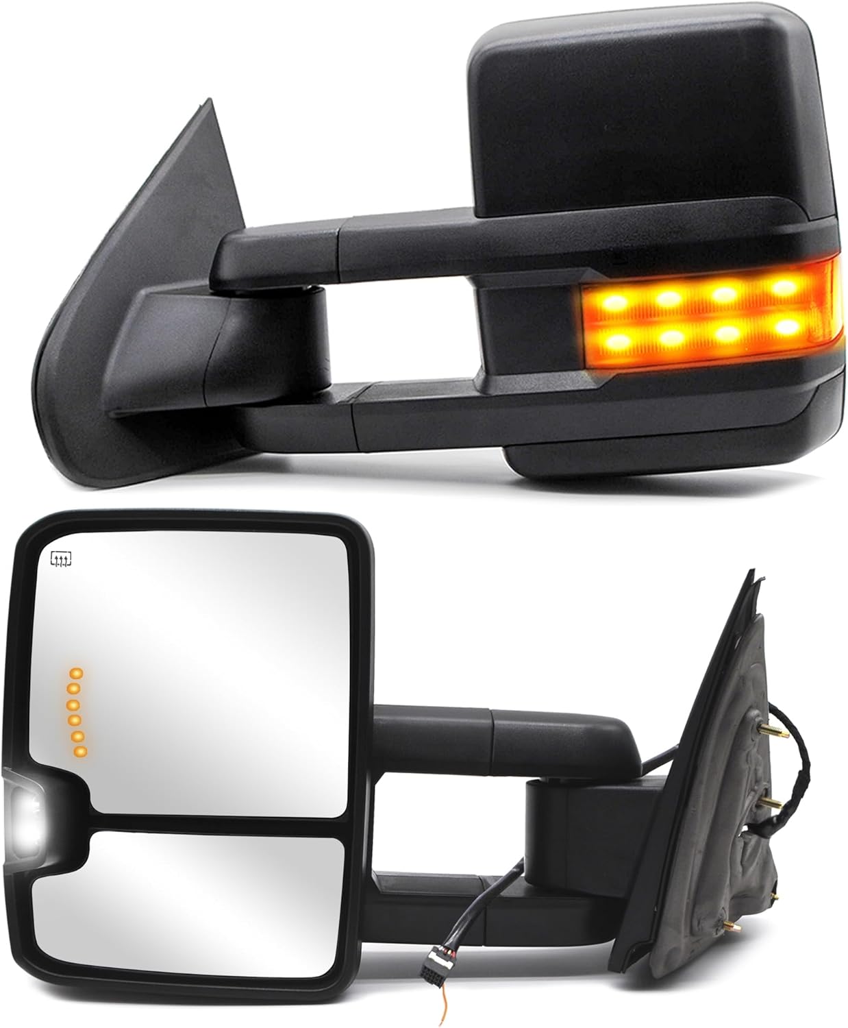 WLLW Power Heated Towing Mirrors fit for 2014 2015 2016 2017 2018 Chevy Silverado 1500 2500 3500 GMC Sierra with Turn Signal Arrow Signal Light Auxiliary Lamp Black Cap Smoke Lamp Housing Towing Mirrors Black