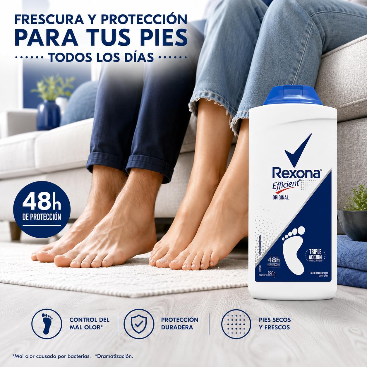 Talco para pies Efficient 180gr | Talco para los Pies mal Olor y Sudor | Ayuda a Refrescar y Absorber el Sudor | Foot Powder - Foot Deodorant 6,35 Oz