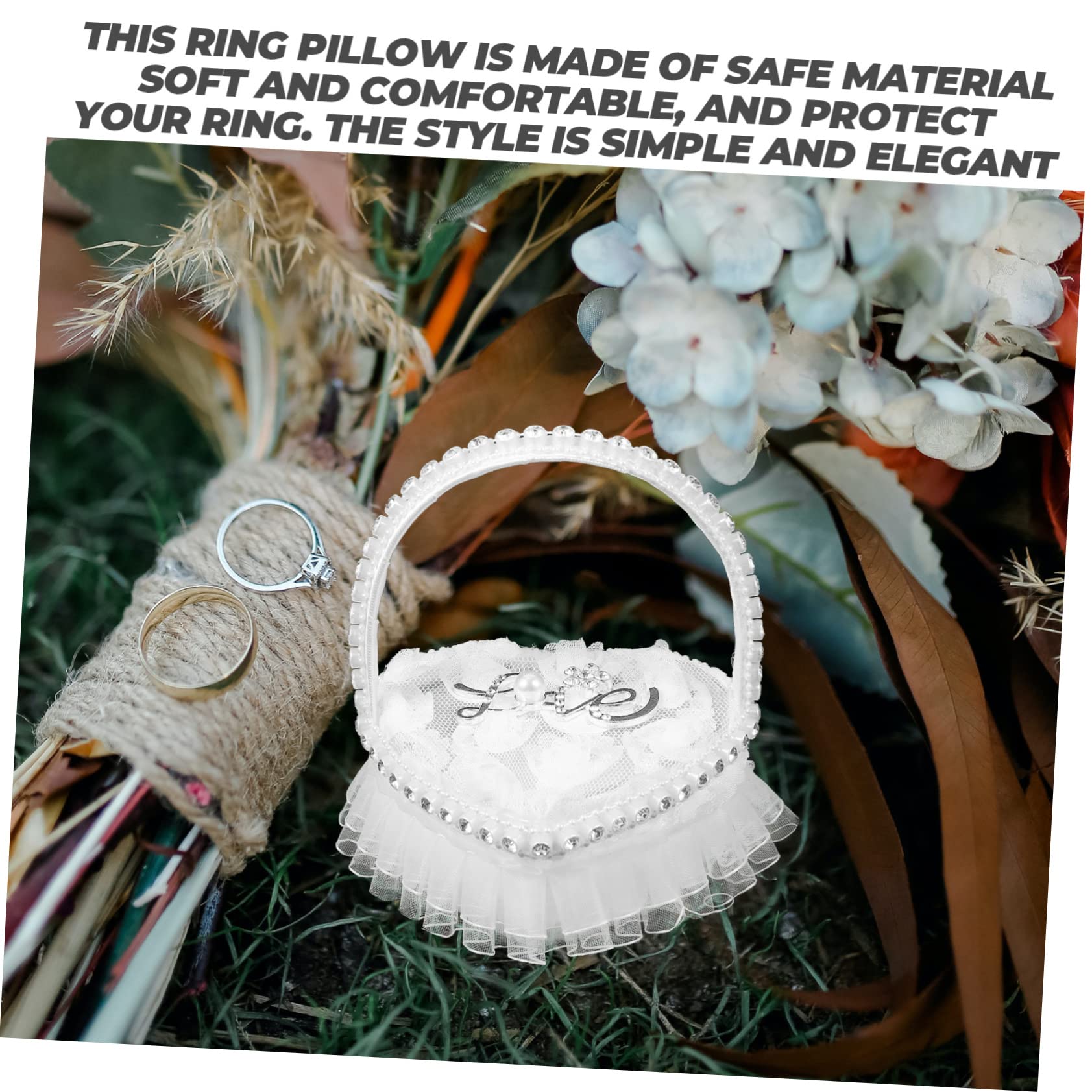 Abaodam 5pezzi Cuscino Portafedi Cuore Con Pizzo Elegante Per Matrimonio Porta Anelli Raso Con Manico Decorazione Nuziale Romantica Accessorio Per Cerimonia Di Fidanzamento