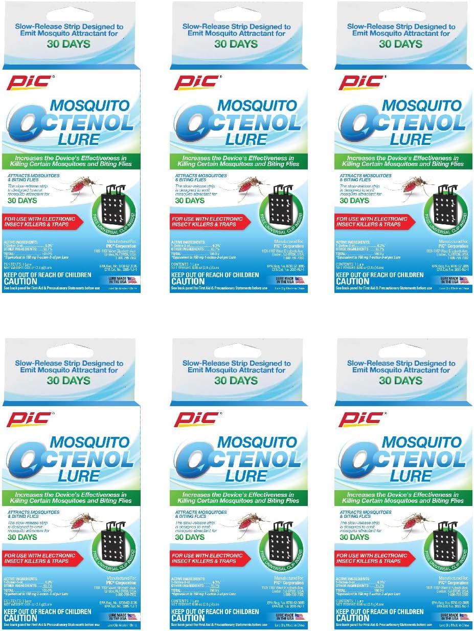 PIC Mosquito Octenol Lure (6 Pack), Attracts Mosquitoes, for Use with Electronic Insect Killers & Traps