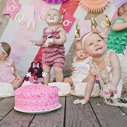 Miniatura 6 de Pink Mouse - Decoración para tarta de tercer cumpleaños, diseño de ratón negro con purpurina de tres años, decoración para tartas de 3 años de edad,