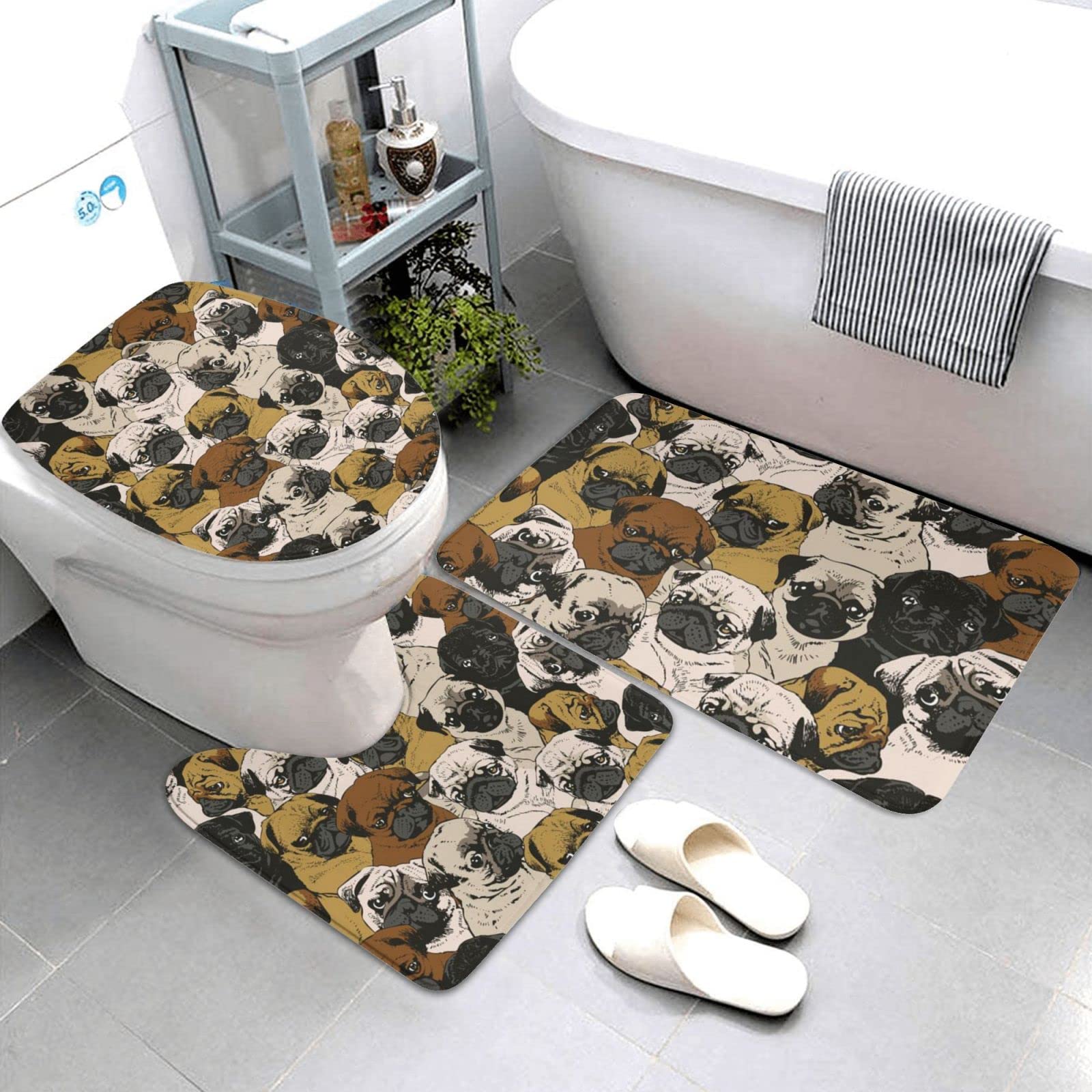 DANLIM Lot de 3 tapis antidérapants pour salle de bain - En flanelle super douce - Super absorbant - Lavable en machine