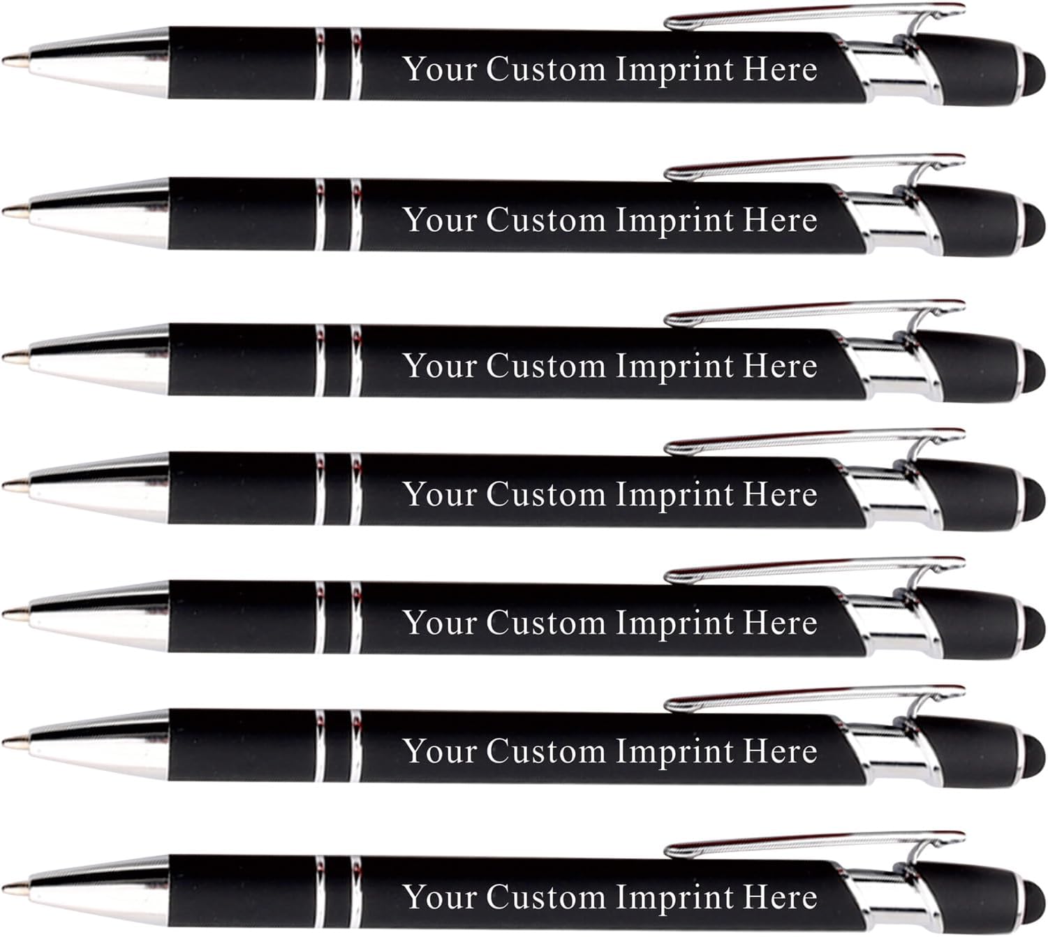 Personalized Pens with Stylus - Custom Metallic Printed Name Pens with Black Blue Ink - Business Advertising- Imprinted with Logo or Message (10 count, Black)