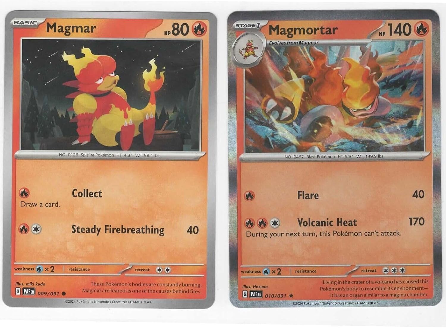 Magmortar 010/091 Holo Rare - Paldean Fates - Pokemon 2 Card Evolution Set
