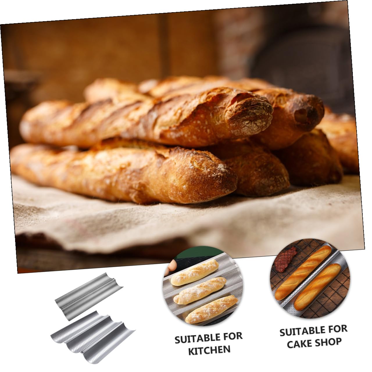 2 Moldes Ondulados para Baguette de Acero Inoxidable Antiadherente, Bandeja de Horno para Hacer Pan, Fácil de Limpiar (2 Piezas)
