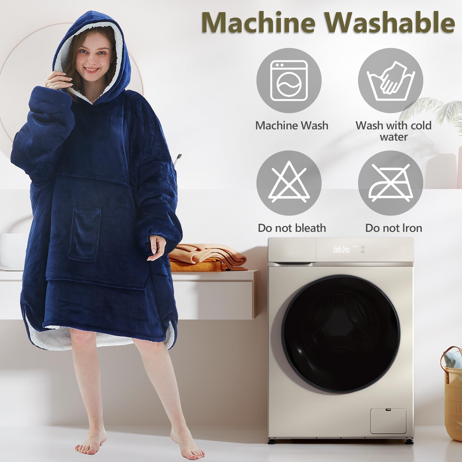 L'AGRATY Wearable Blanket Hoodie Oversized Giant Hooded Blanket Sweatshirt with Pocket Sleeves for Women Men Flannel Sherpa Soft Warm Cozy Blanket Jacket Sweater Gift for Adult Teens One Size Fits All